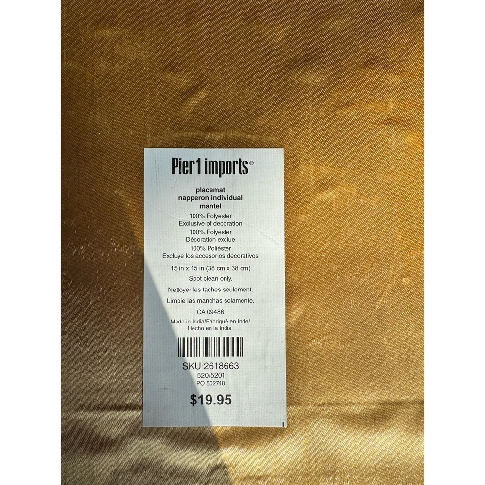 Pier 1 Imports Heavily Beaded Square 15 x 15 Placemats Champagne Gold Set Of 2 - Picture 3 of 3